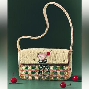 Anthropologie The Fiona Beaded Bag: Food & Drink Edition | Plaid Martini | NWT